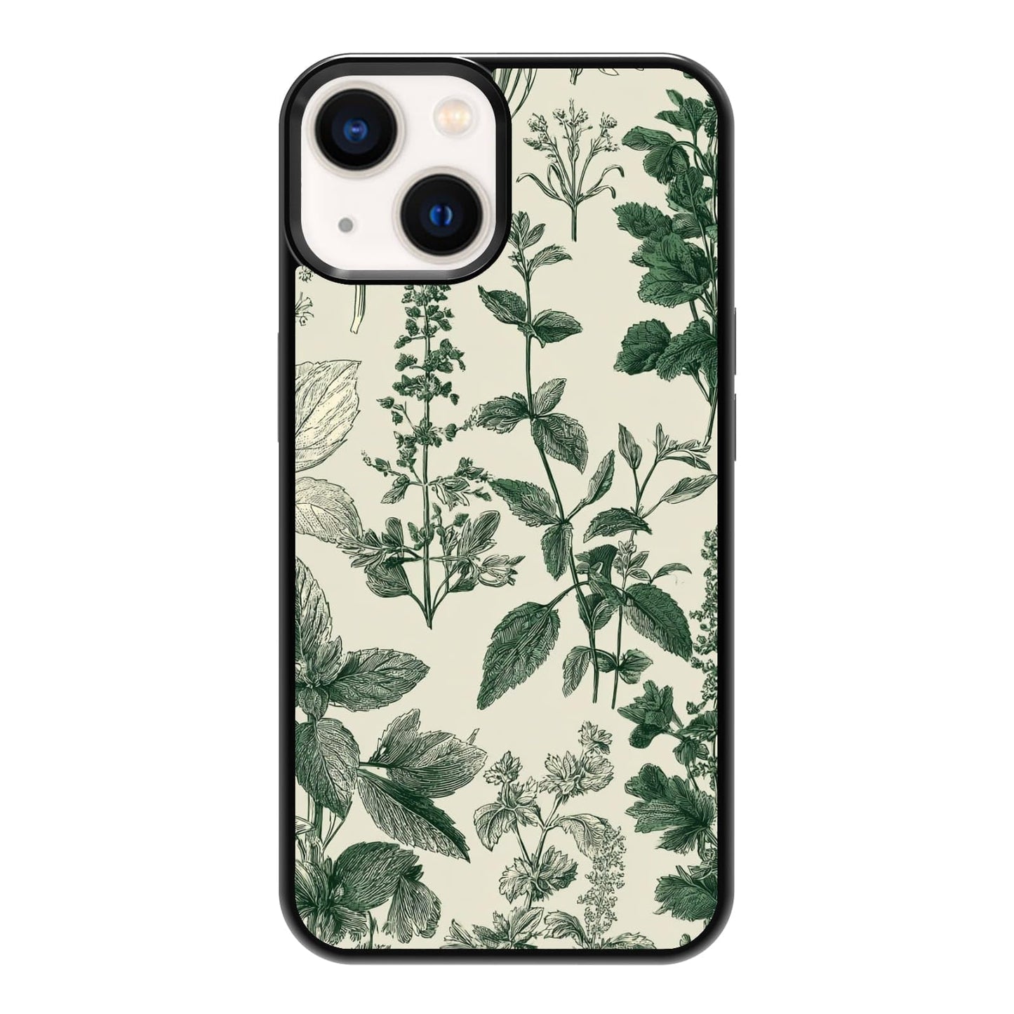 Elegant Forest Green Botanical Leaf and Plant Illustration Phone Case, Shockproof Protective Cover for iPhone 11 12 13 14 15 16 17 Pro Max Plus Mini XR 7 8 SE