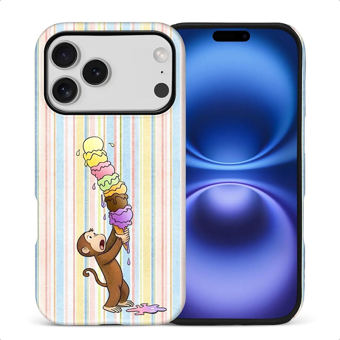 for iPhone 15 Pro Case,Hybrid 2-Layer Hard Shell + Silicone Protective Case -Resistant Shockproof- A Naughty Cat with Blue Stripes Eating Fish