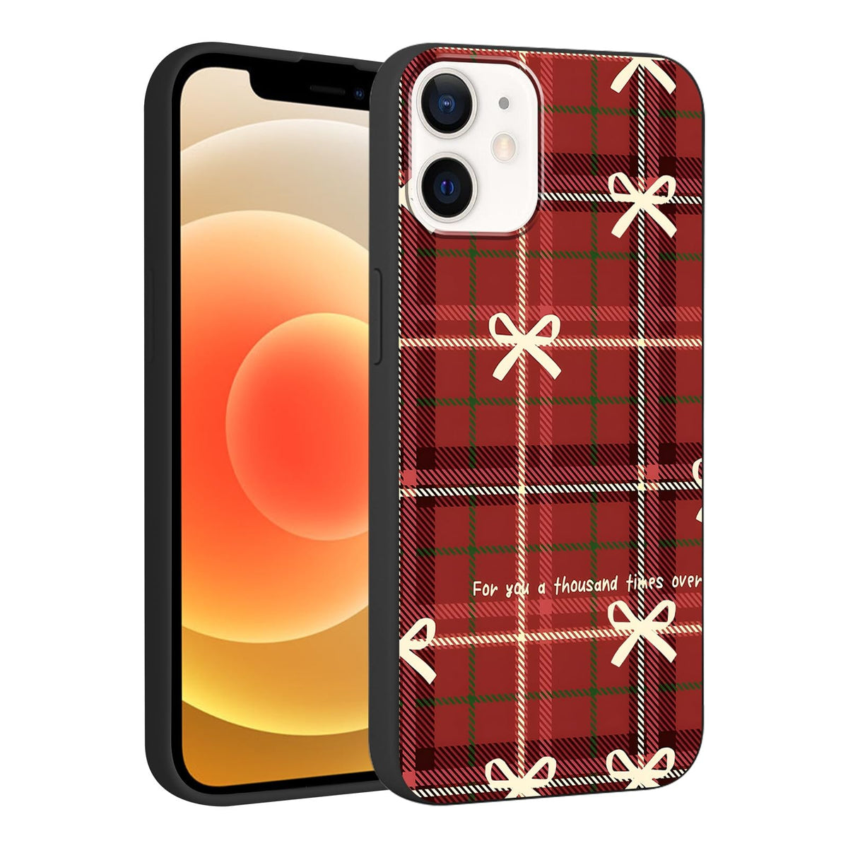 Merry Christmas Plaid Checkered Phone Case for iPhone 11 6.1", Cute Xmas Case Red Grey Scottish Tartan Grid Stripe Pattern Design Cover Shockproof Soft Silicone Protective Funda for Girl Women