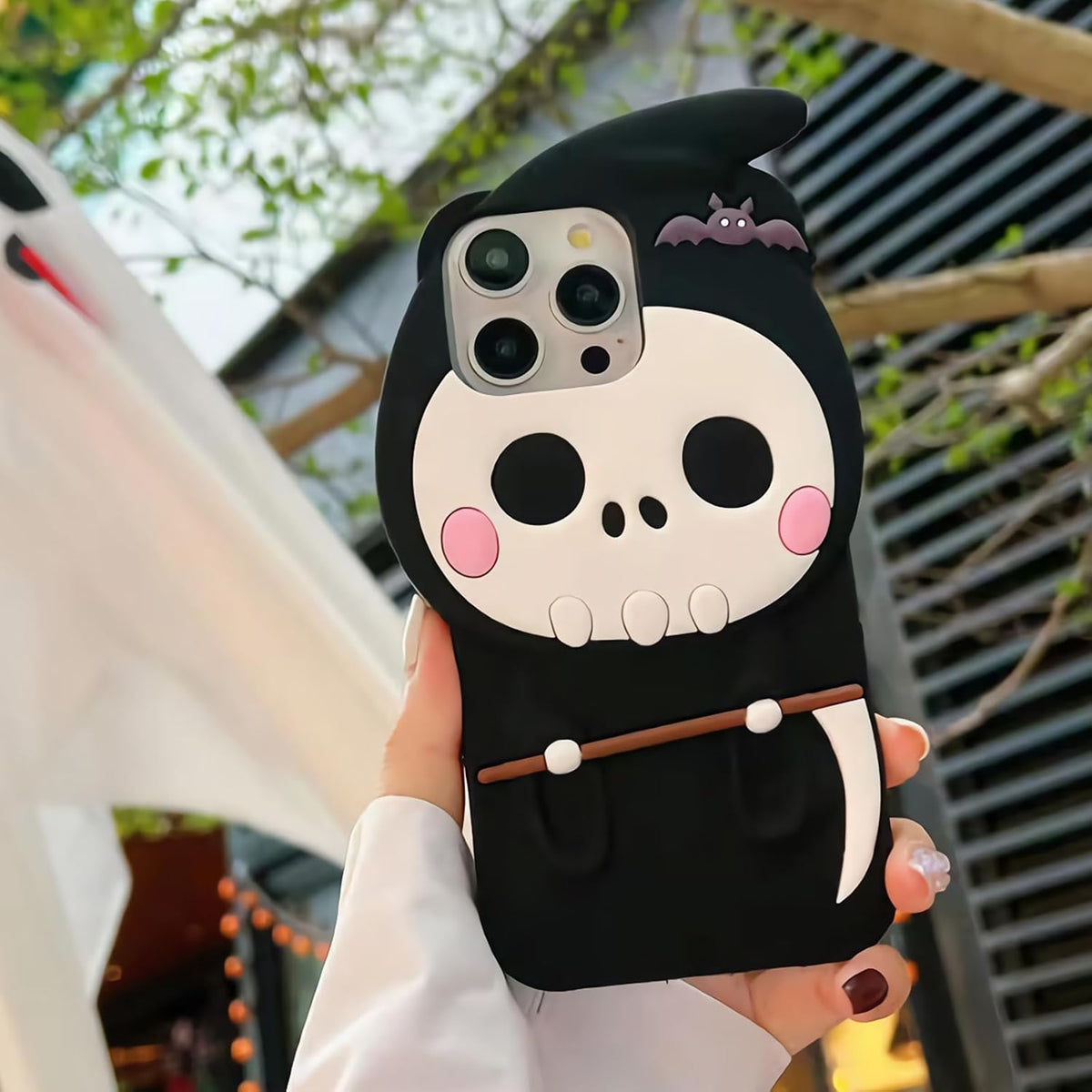 3D Halloween Skeleton Case for iPhone 15 6.1 inch,3D Soft Silicone Anime Funny Cool Weird Ugly Character Full Protective Shockproof Phone Case Cover for Teens Girls Women