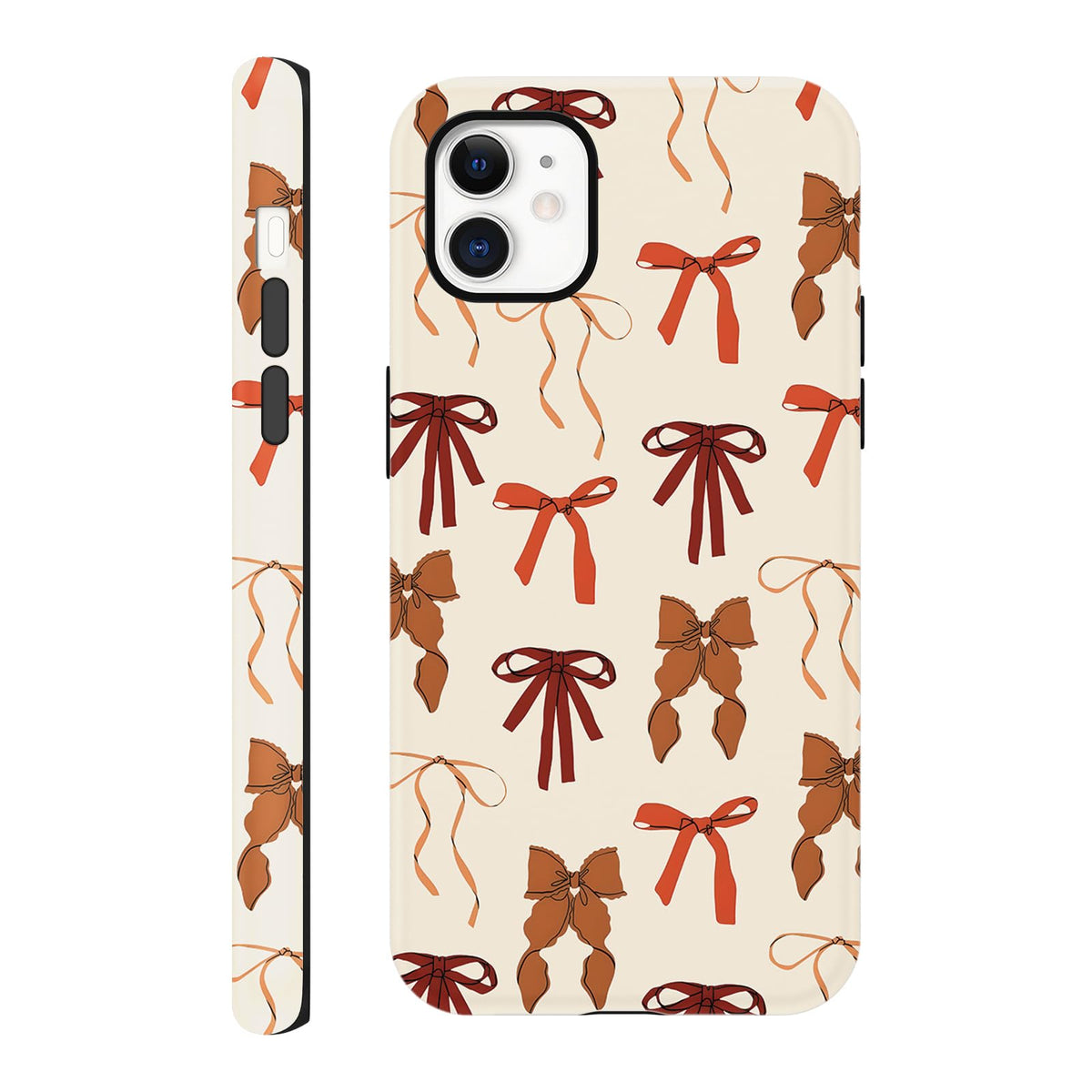Cute Christmas Bow Phone Case for iPhone 12/12 Pro Case 6.1", Red Green Aesthetic Coquette Preppy Ribbon Bowknot Pattern Design Cover Shockproof Soft TPU Hard PC Protection Girls Women Funda