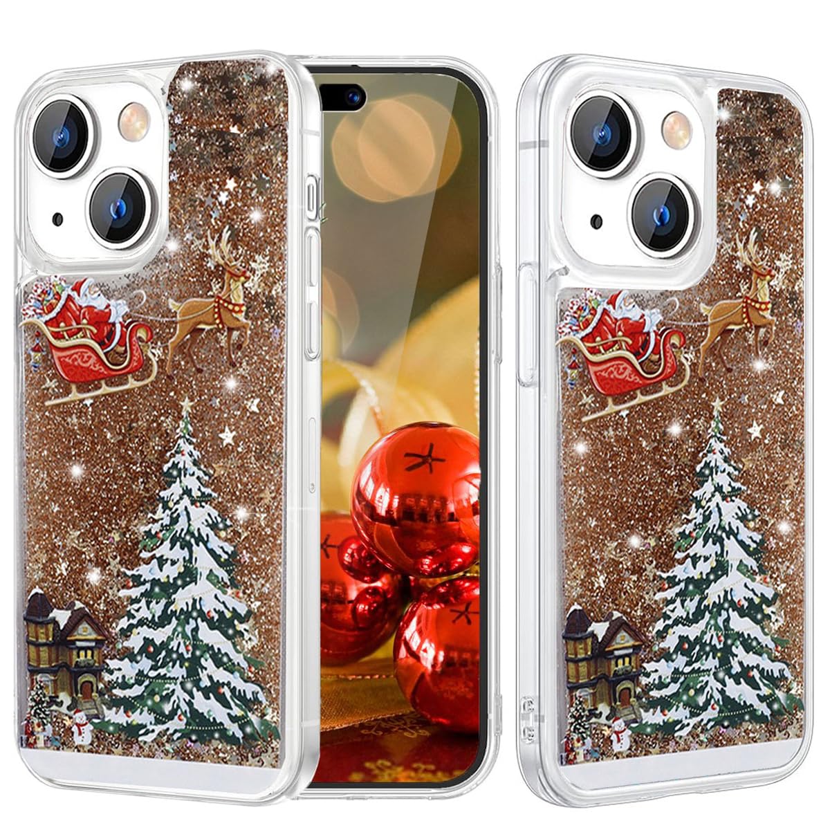 Changjia Glitter Christmas Case for iPhone 13, Cute Christmas Tree Santa Elk Liquid Flowing Floating Moving Bling Sparkle Clear TPU Bumper Shockproof Women Girls Phone Case for iPhone 13 6.1" (Silver)