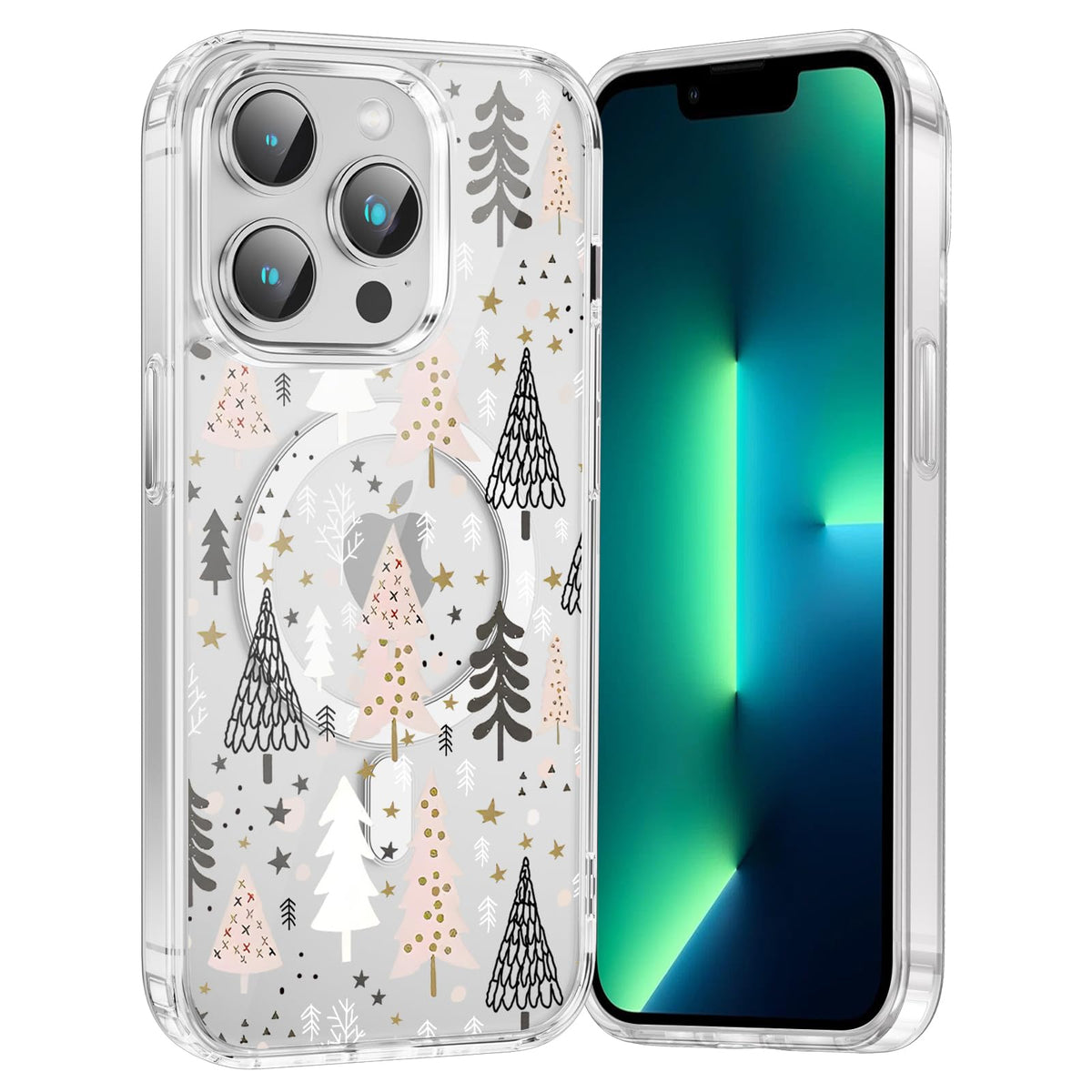 Merry Christmas Snowflake Phone Case for iPhone 13 / iPhone 14 Xmas Clear Magnetic Case 6.1", Compatible with Magsafe, Cute Winter Pattern Design Cover Shockproof Soft TPU Funda for Girl Women