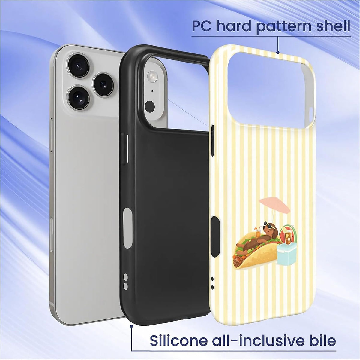 Case Compatible with iPhone 17 Pro,Double Layer Protection, Matte Finish, Anti-Drop and Anti-Fingerprint Armor -Yellow Striped Taco Vacation Sausage Dog Collage