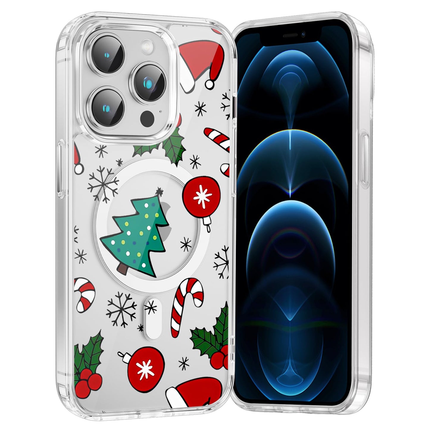 Merry Christmas Snowflake Phone Case for iPhone 13 / iPhone 14 Xmas Clear Magnetic Case 6.1", Compatible with Magsafe, Cute Winter Pattern Design Cover Shockproof Soft TPU Funda for Girl Women