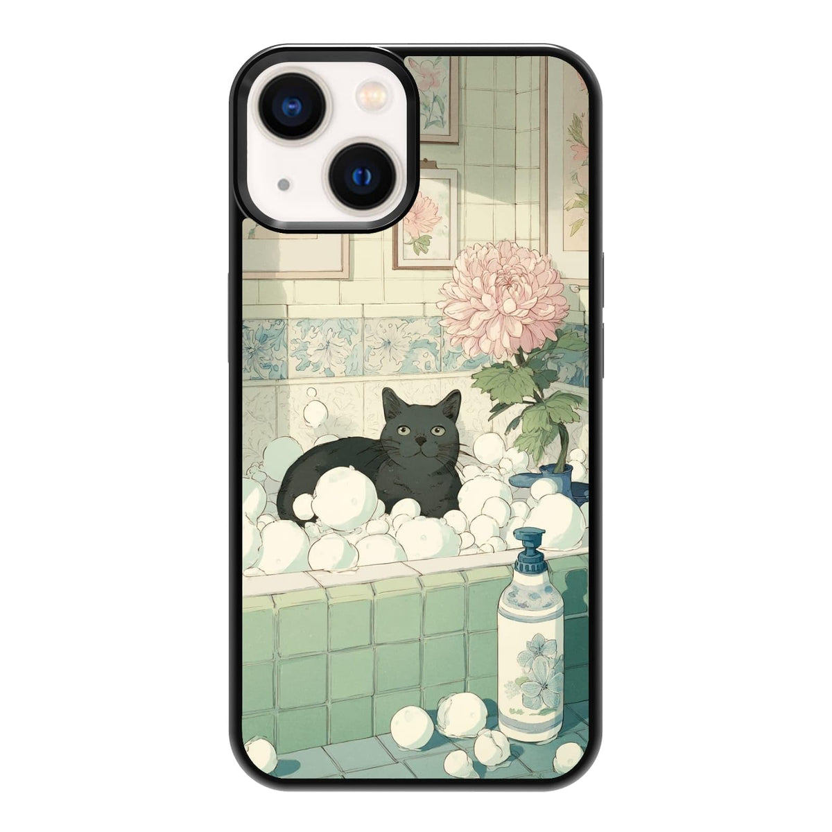 Lush Tropical Monstera Leaves Black Cat Botanical Art Phone Case, Shockproof Protective Cover for iPhone 11 12 13 14 15 16 17 Pro Max Plus Mini XR 7 8 SE