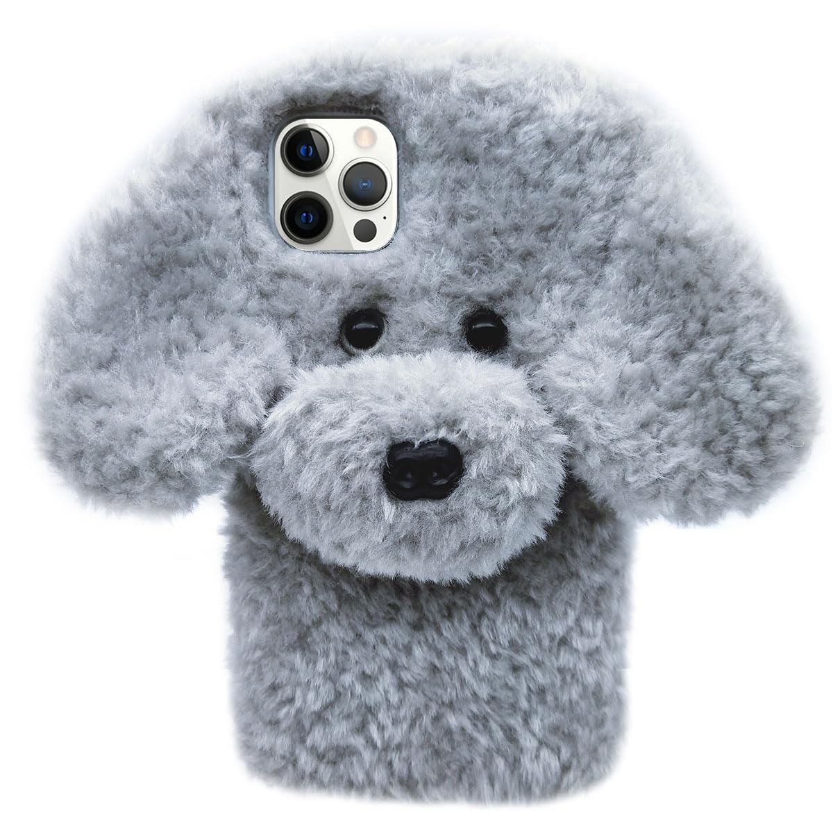 Losin Compatible with iPhone 16 Case Cute Plush Furry Dog Phone Case for Women Girls Girly 3D Cartoon Kawaii Case Soft TPU Shockproof Protective Cover for iPhone 16, Brown