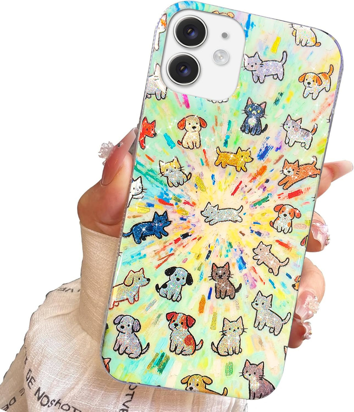 for iPhone 13 Case & iPhone 14 Case Shiny Cute cat Design,Fun Dog Soft Slim TPU Shockproof Protective Bumper Adorable Phone Cases Cover for Women Girls Aesthetic,iPhone 14/13 6.1"