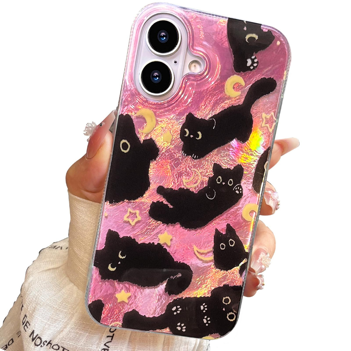 iPhone 13/14 Case, Black Cat Design, Slim Silicone Bumper Case, Wireless Charging Compatible