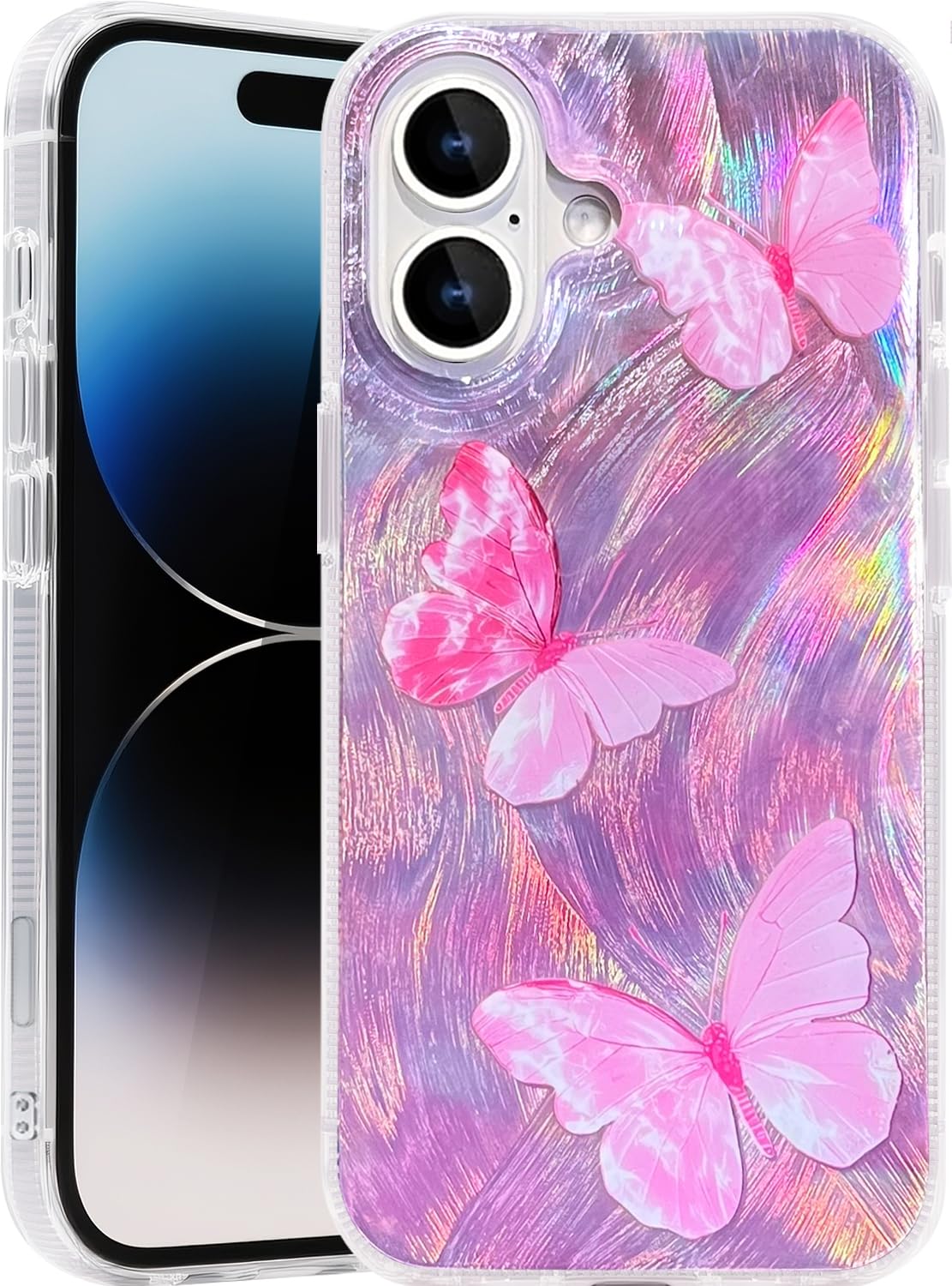 Compatible with iPhone 17 Case,with [Soft Slim][Camera Protection] Cute Fishing Cats Shiny Aesthetic Phone Cover Anti-Yellowing Shockproof Protective Cover for Women Girl
