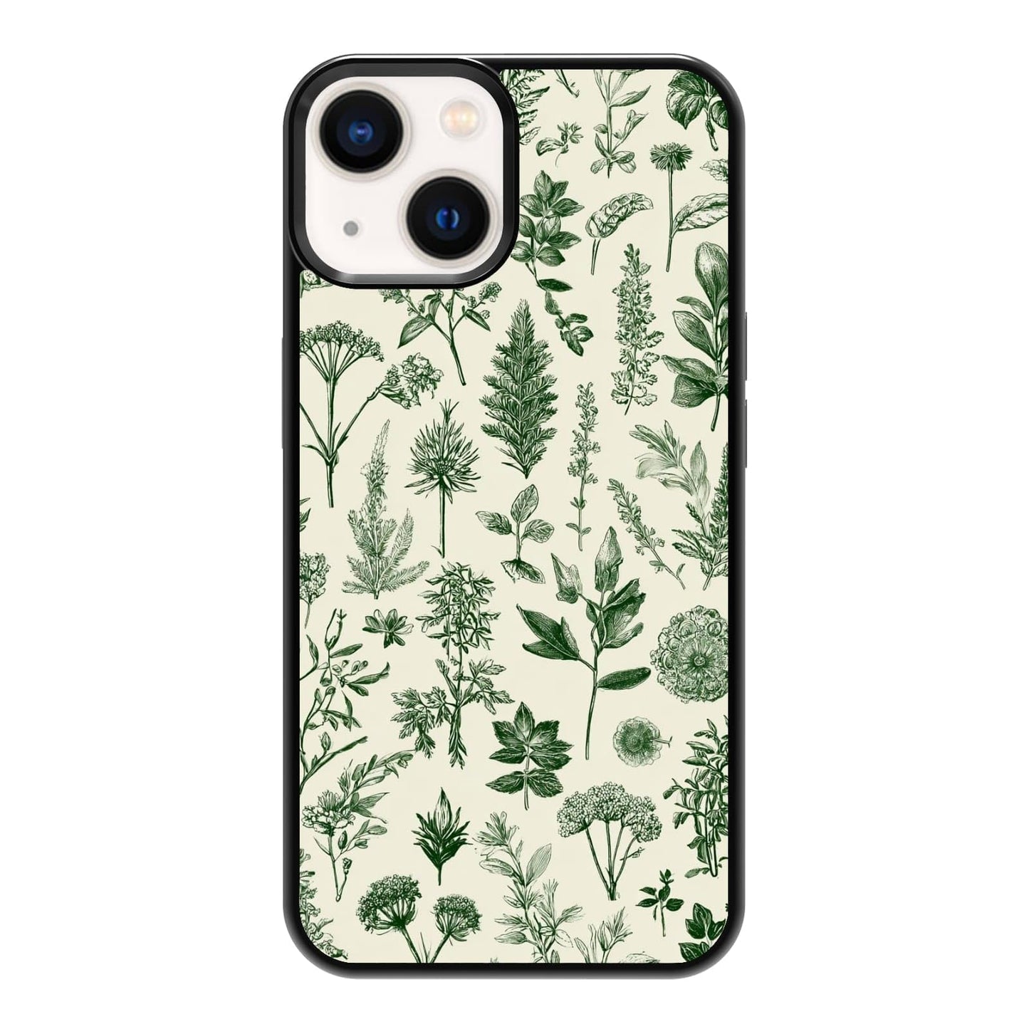 Vintage Green Herb Botanical Leaf Sketch Nature Phone Case, Shockproof Protective Cover for iPhone 11 12 13 14 15 16 17 Pro Max Plus Mini XR 7 8 SE
