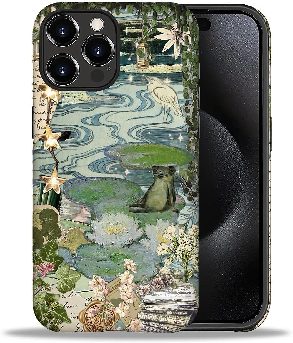 Case for iPhone 16 Pro Max,Aesthetic Frog Pond Splice Exquisitely Pattern Double Protective Phone Cover Cases Soft Silicone for iPhone 16 Pro Max