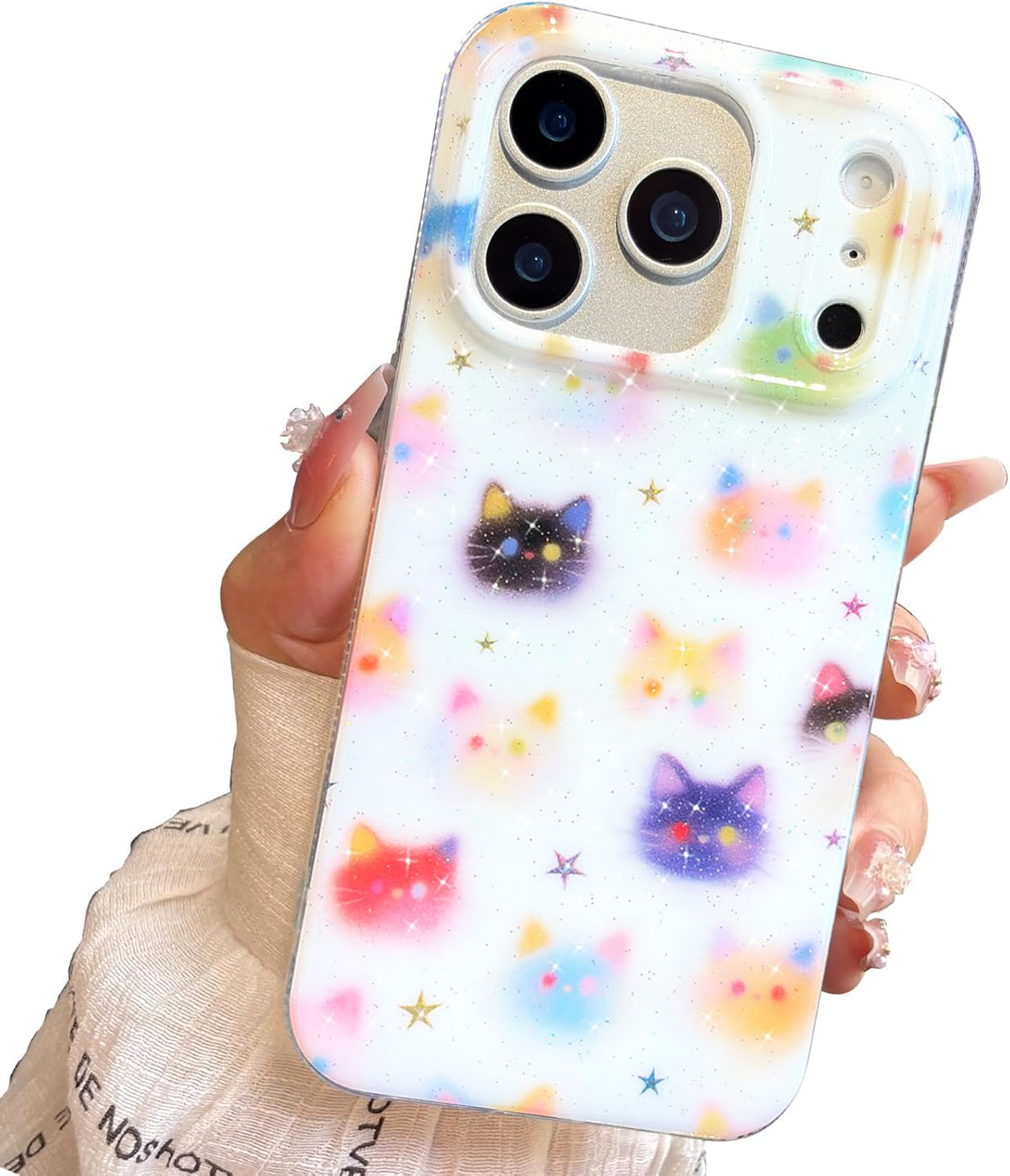 Compact Case for iPhone 15 Black cat Design,Cute Trendy Soft Slim TPU Shockproof Protective Bumper Phone Cases Cover for Women Girls Aesthetic Glitter Shiny Adorable