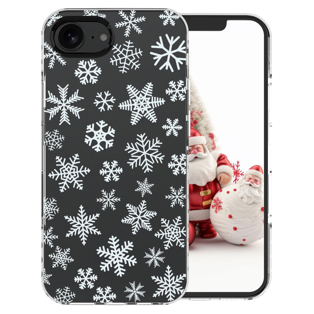 Christmas Phone Case Compatible for iPhone 16 Snowflake Case Clear TPU + Black Camera Frame Protection Winter Phone Cover for Women