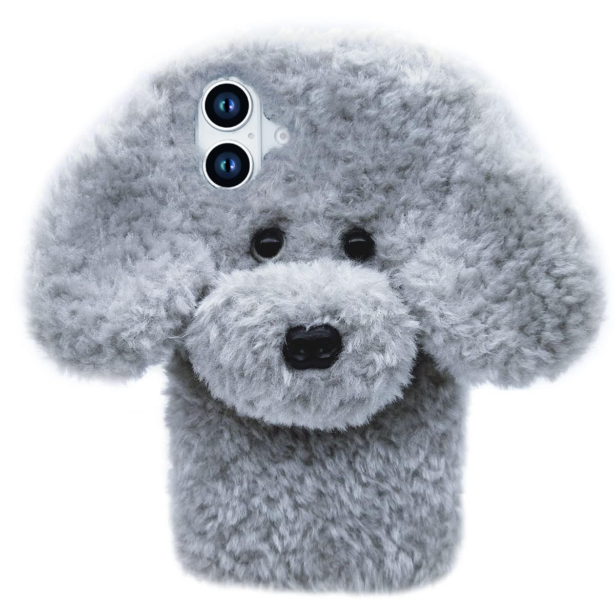 Losin Compatible with iPhone 16 Case Cute Plush Furry Dog Phone Case for Women Girls Girly 3D Cartoon Kawaii Case Soft TPU Shockproof Protective Cover for iPhone 16, Brown