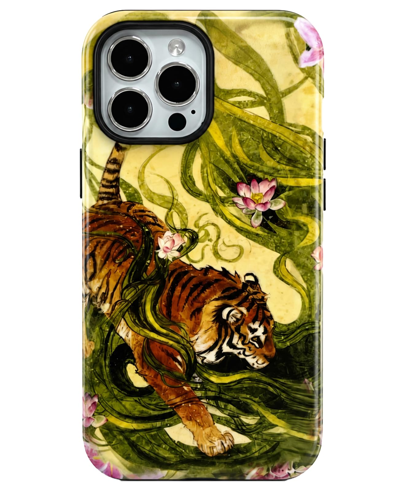 for iPhone 17 Pro Case Cute Retro Chinese-Style Tiger Phone Case Made of Hard PC Material, It Provides Full Protection with A Glossy Finish for Women (Green, iPhone 17 Pro)
