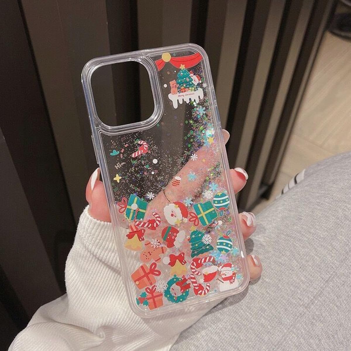 Changjia Glitter Christmas Case for iPhone 16, Cute Merry Christmas Liquid Flowing Moving Xmas Santa Tree Snowman Bling Sparkle TPU Bumper Clear Shockproof Women Girls Case for iPhone 16 6.1" (Clear)