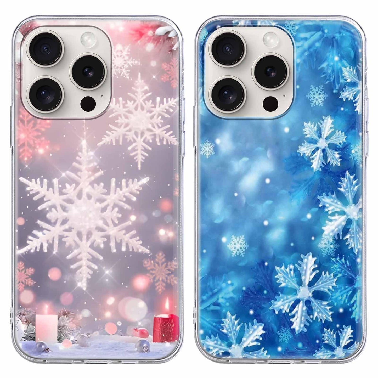 Christmas 2 Pack for iPhone 14/13 Phone Cases, Cute Case with Snowflake Printed Pink Blue Pattern Clear Soft Aesthetic Design Funda Flexible Ultra-Thin Girly Protective Women Cover