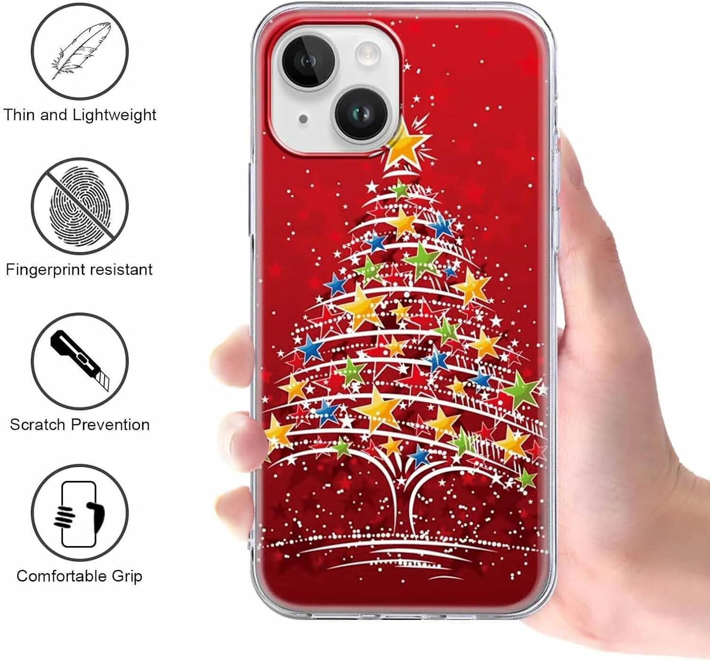2 Pack Clear Christmas Phone Case for iPhone 13/14 6.1 inches, Holidays Christmas Trees Yellow-Resistant Protective Soft Slim Shockproof Xmas TPU Bumper Cover for Girls Woman Men