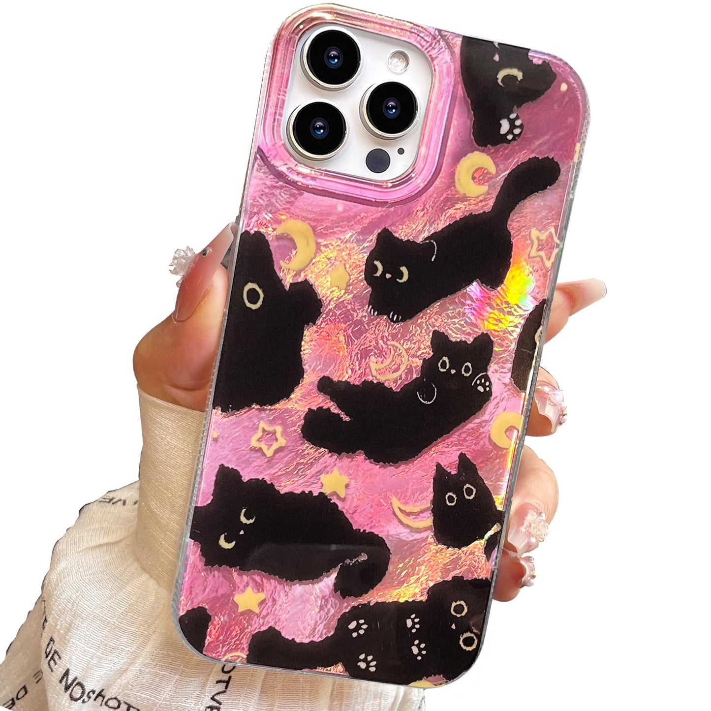 for iPhone 13 Case & iPhone 14 Case Shiny black cat-Purple Design,Cute trendy Soft Slim TPU Shockproof Protective Bumper adorable Phone Cases Cover for Women Girls Aesthetic,iphone 14/13 6.1"