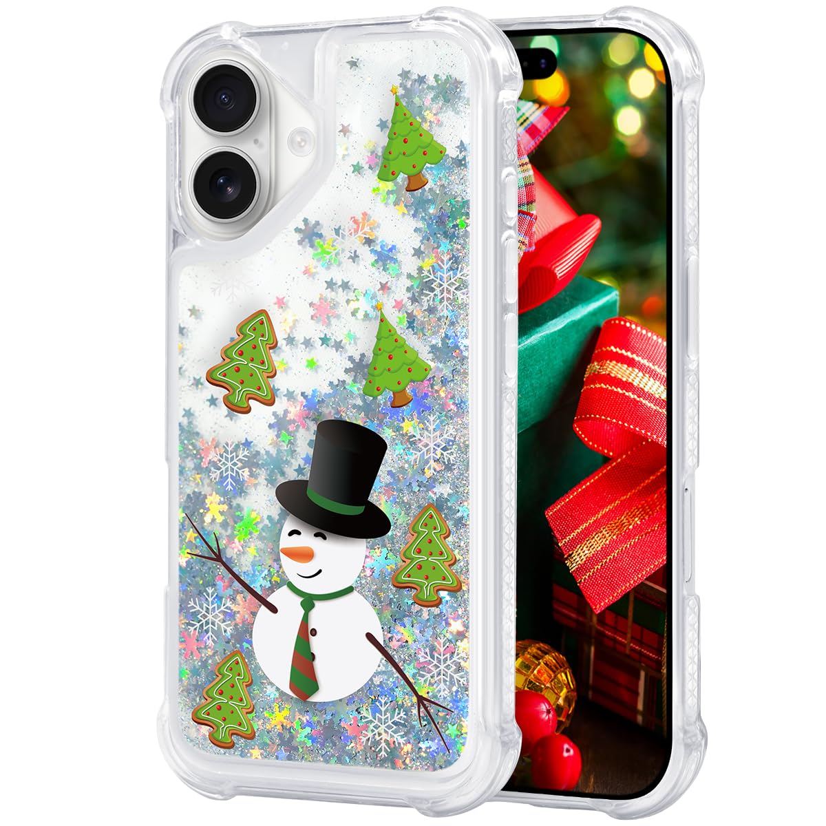Glitter Christmas Case Compatible with iPhone 17 Bling Sparkle Floating Liquid Luxury Fashion Girly Women Cute Holiday Case for iPhone 17 (Christmas Tree)