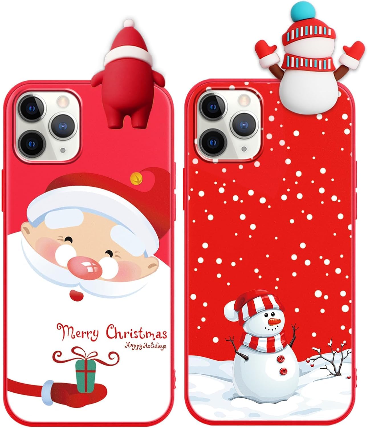 2 Pack Cute Christmas Case for iPhone 13/14",Red 3D Doll Snowman Elk Merry Christmas Pattern Soft Silicone TPU Pretty Flexible Protective Funda for Kid Girls Women