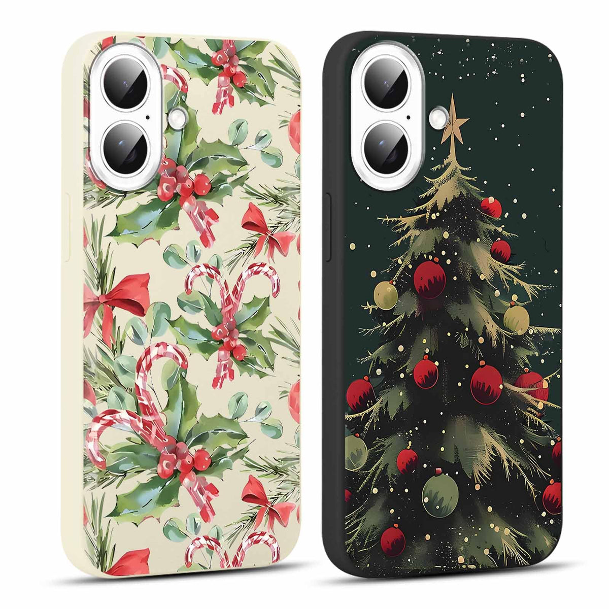 2 Pack Merry Christmas Phone Case for iPhone 16 6.1", Cute Xmas Christmas Tree Pattern Case with Candy Design Christmas Decorations Gifts Shockproof Soft Silicone Cover for Girl Women