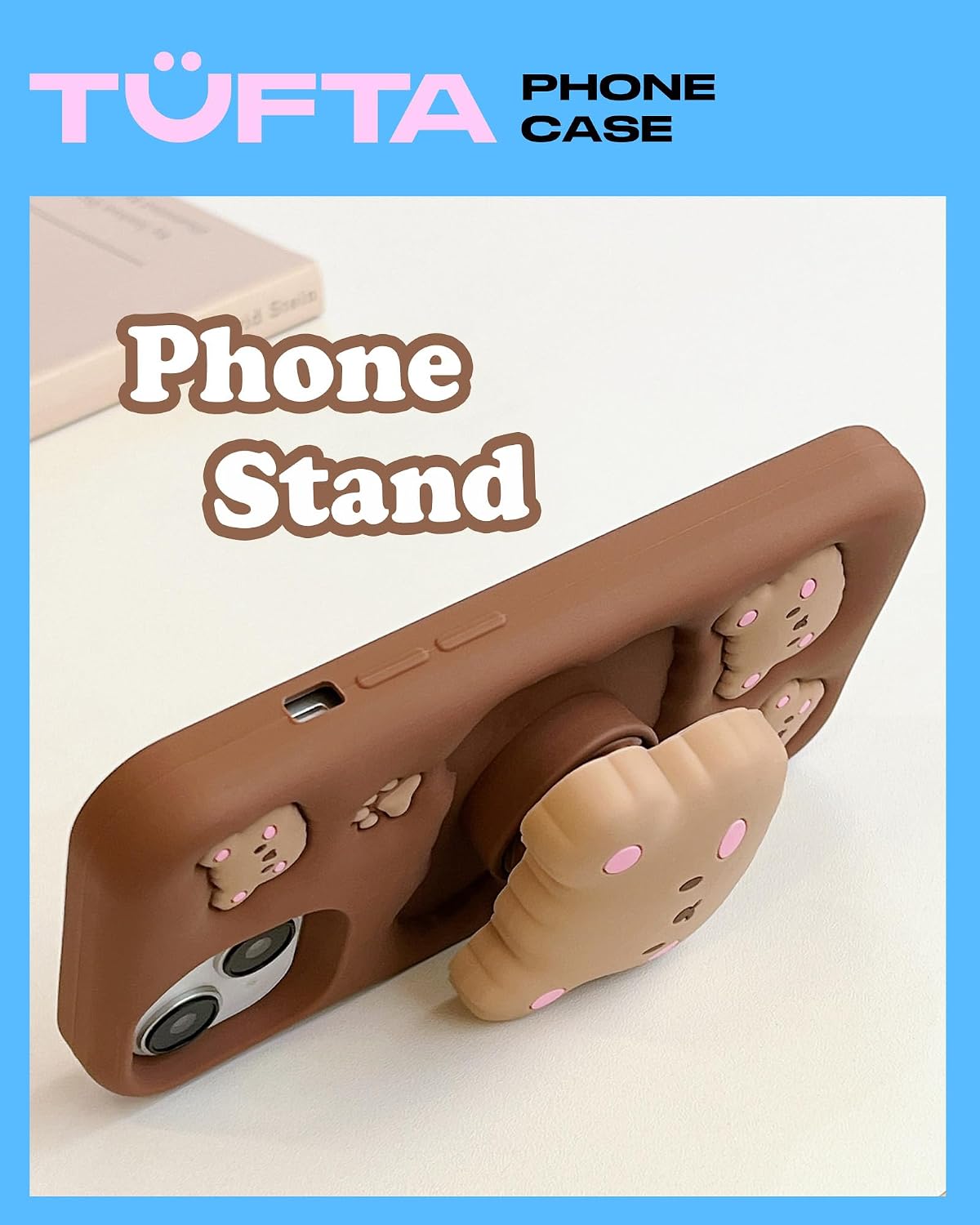 for iPhone 17 Pro Max Case, Kawaii Teddy Bear Pop-Up Grip for Girls | Makes Mirror Selfies Sweeter, Cute Girly 3D Animal Style with Stand, Soft Silicone Drop Protection