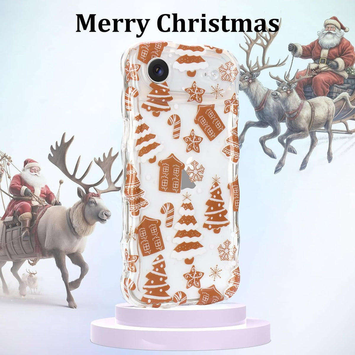 Christmas Phone Case for iPhone Air Wavy Clear Xmas,Candy Cane | Cute Curly Wavy Merry Xmas Pattern Case Clear Santa Snowman Elk Cover for Girls Kids Women Slim Protective Cover