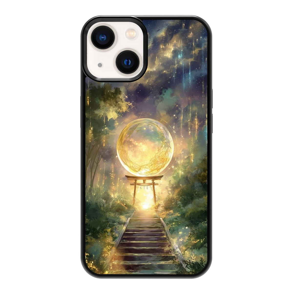 Nature Stained Glass Green Forest Tree Sunlight Phone Case, Shockproof Protective Cover for iPhone 11 12 13 14 15 16 17 Pro Max Plus Mini XR 7 8 SE