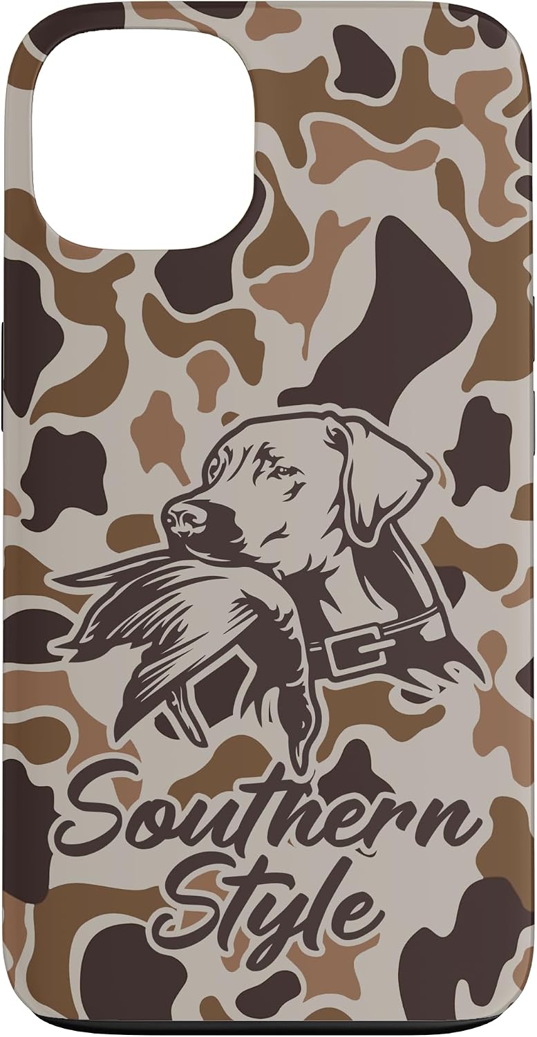 iPhone 15 Old School Camo Southern Style Duck Hunters with Dog Case