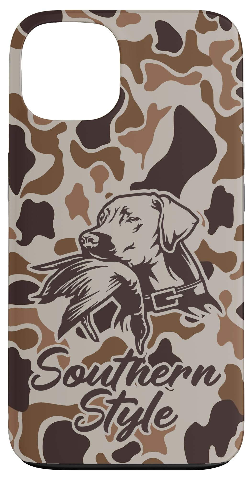 iPhone 15 Old School Camo Southern Style Duck Hunters with Dog Case