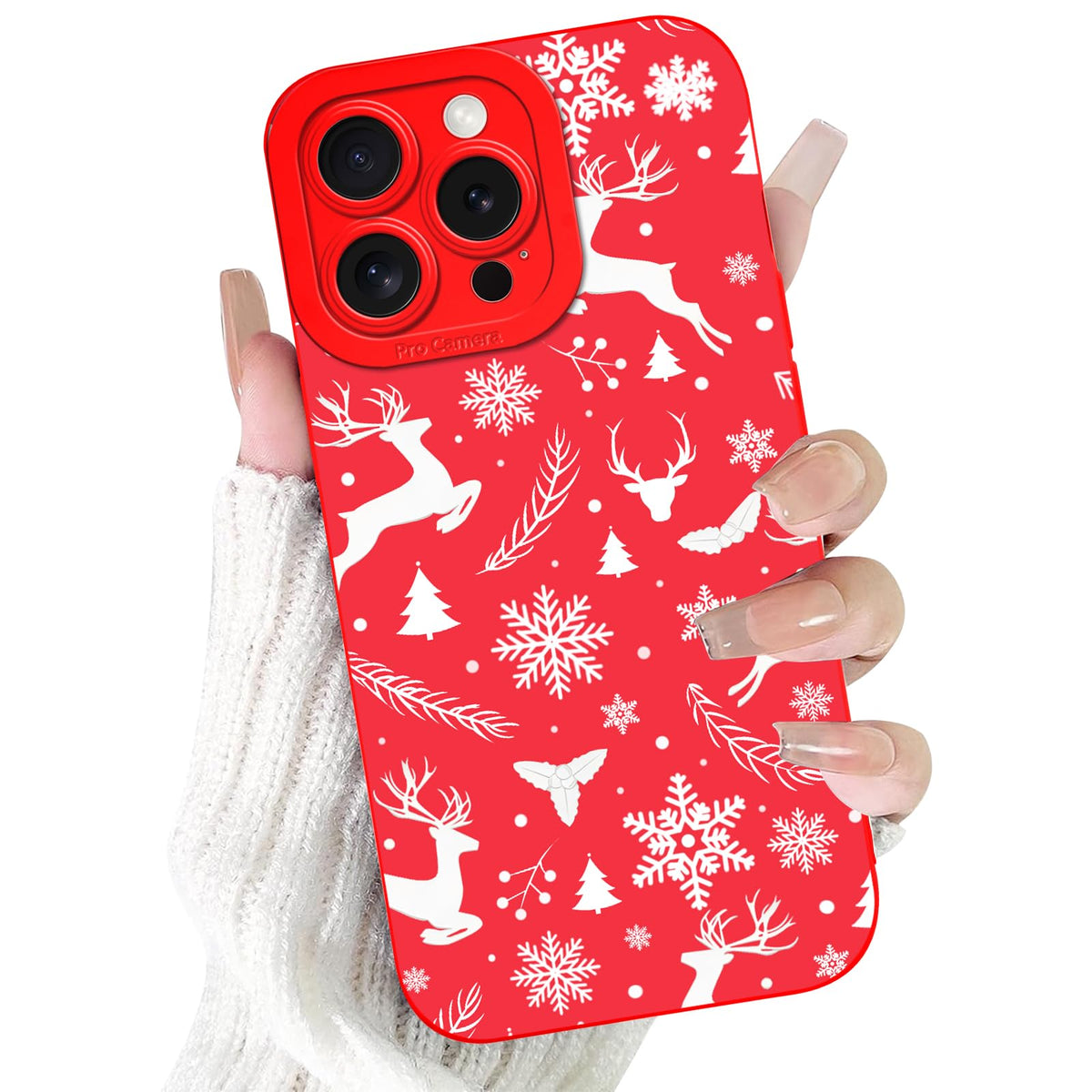 Merry Christmas Phone Case for iPhone 16 6.1，Cute Silicone Case with Xmas Tree Snowflakes, Elk Pattern，Soft Protective Shockproof Gifts for Girls Women Men Boys-Red White Snowflake