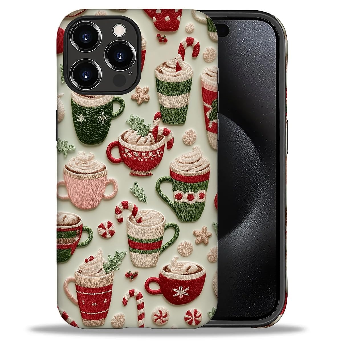DAIZAG Case for iPhone 13 iPhone 14, Christmas Coffee Snowflake Cane Full-Body Design Hybrid Dual Protection Soft TPU + Hard PC, Shockproof Scratch-Resistant Protective Cover Phone Case for Men Women