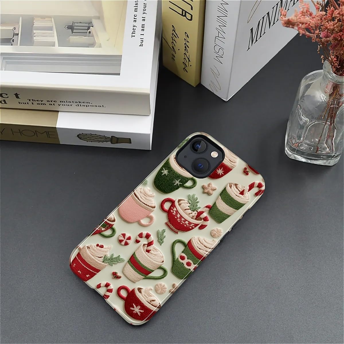DAIZAG Case for iPhone 13 iPhone 14, Christmas Coffee Snowflake Cane Full-Body Design Hybrid Dual Protection Soft TPU + Hard PC, Shockproof Scratch-Resistant Protective Cover Phone Case for Men Women