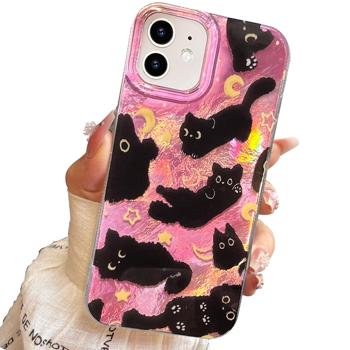 iPhone 13/14 Case, Black Cat Design, Slim Silicone Bumper Case, Wireless Charging Compatible