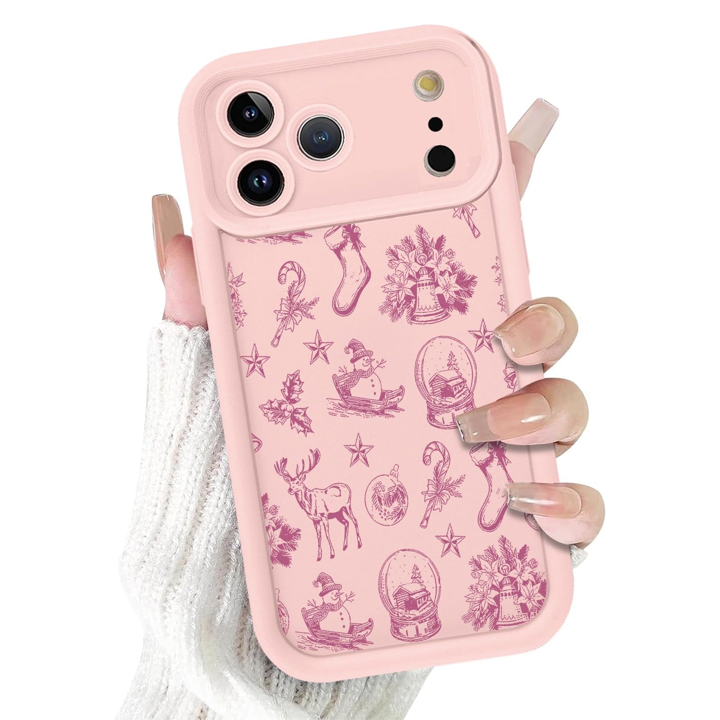 Christmas Phone Case for iPhone 14 6.1", Cute Christmas Tree Gingerbread Man Snowflake Pattern Gifts Case, Pink Aesthetic Protective Shockproof Silicone Cover for Women Girls Men -Pink Snowflakes