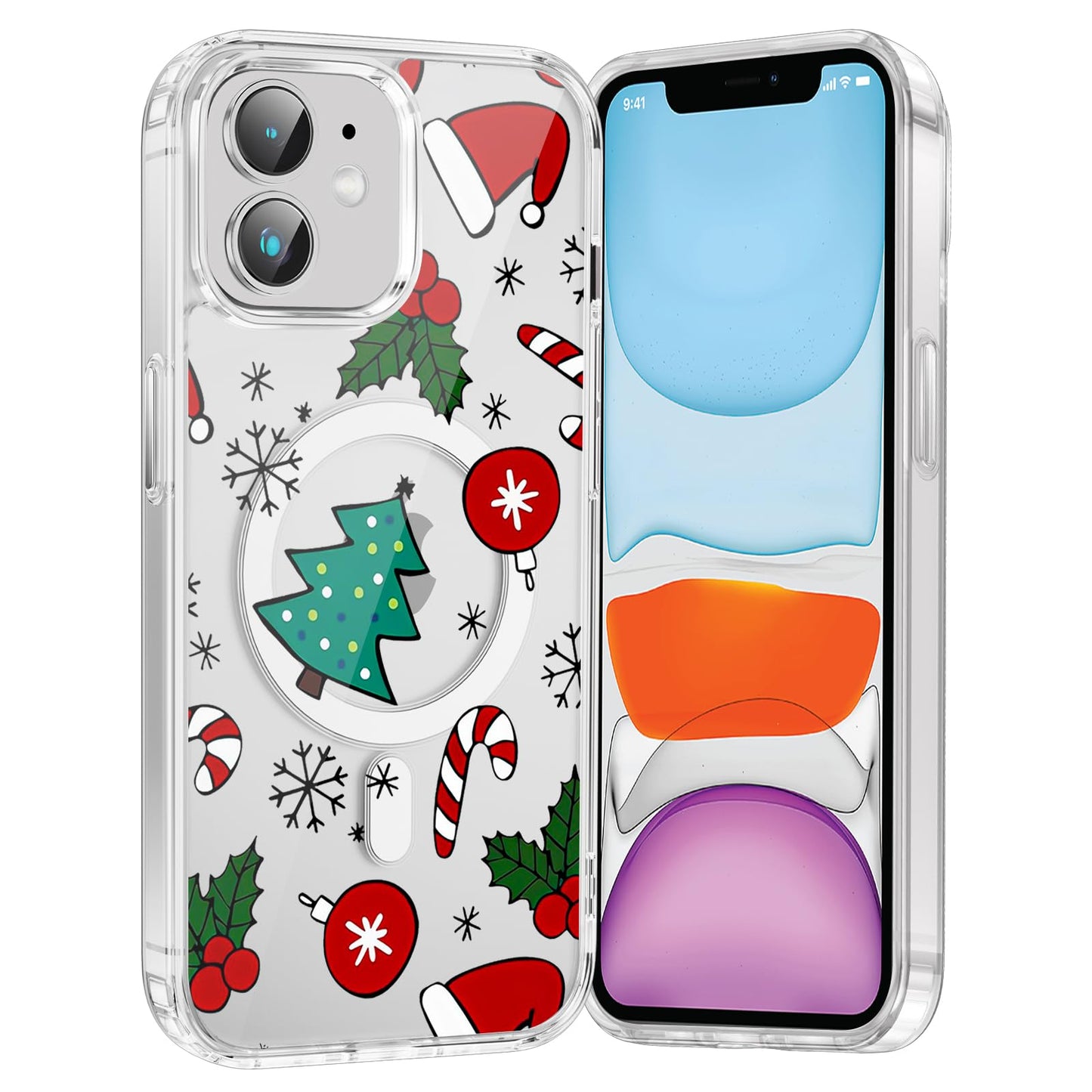 Merry Christmas Snowflake Phone Case for iPhone 13 / iPhone 14 Xmas Clear Magnetic Case 6.1", Compatible with Magsafe, Cute Winter Pattern Design Cover Shockproof Soft TPU Funda for Girl Women