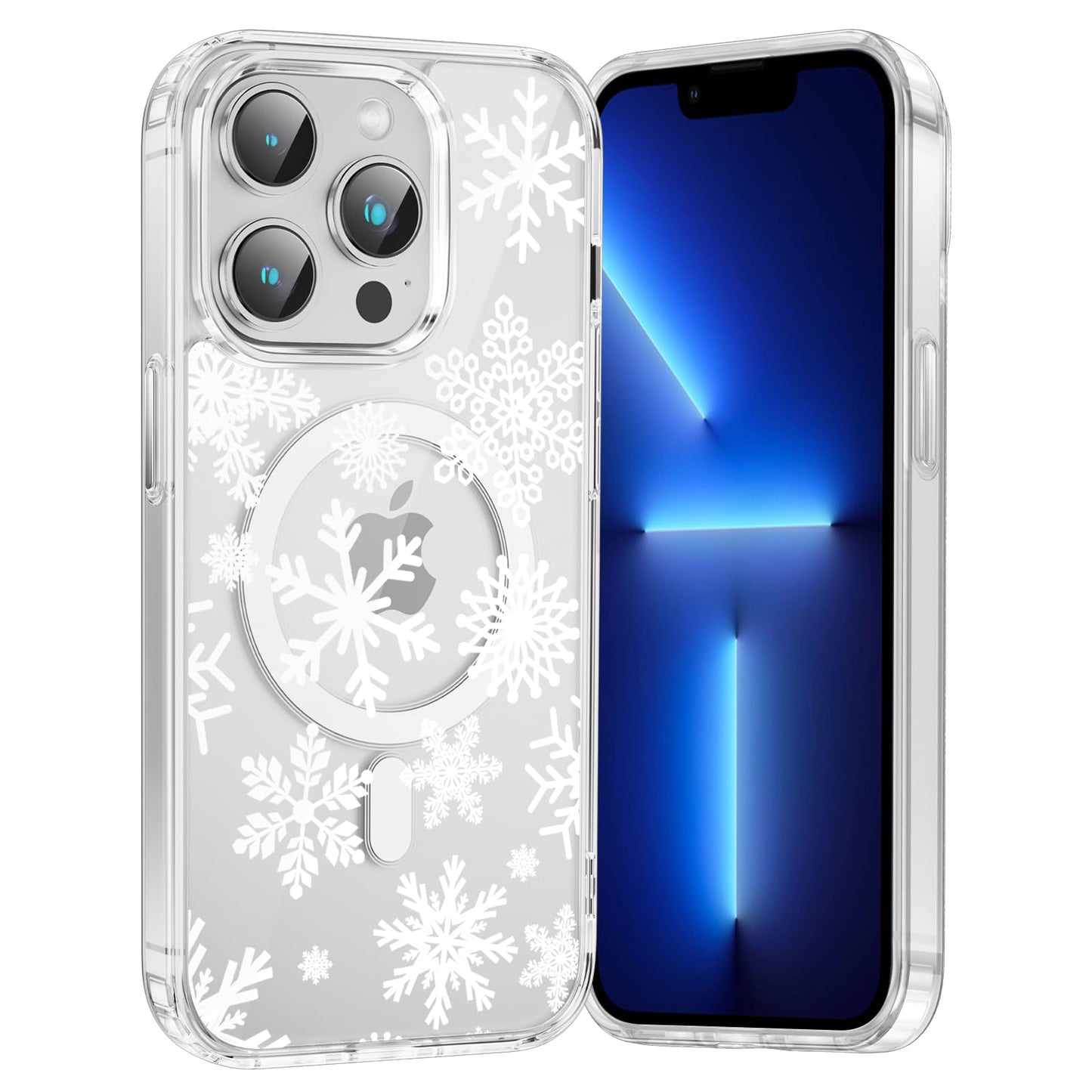 Merry Christmas Snowflake Phone Case for iPhone 13 / iPhone 14 Xmas Clear Magnetic Case 6.1", Compatible with Magsafe, Cute Winter Pattern Design Cover Shockproof Soft TPU Funda for Girl Women