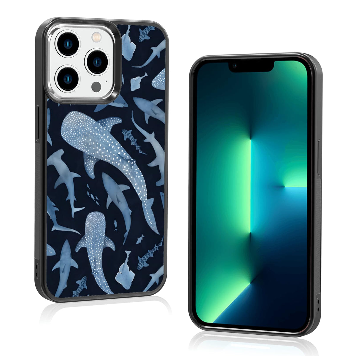 Cute Blue Shark Aesthetic Phone Case for iPhone 14 & 13 Case for Women Teen Girls Kids Girls -6.1Inch