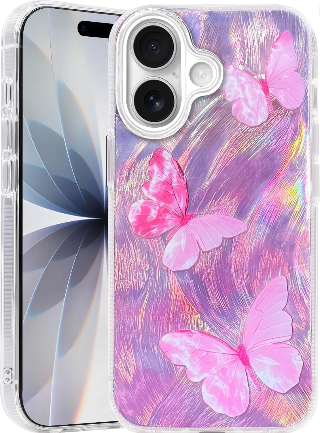 Compatible with iPhone 17 Case,with [Soft Slim][Camera Protection] Cute Fishing Cats Shiny Aesthetic Phone Cover Anti-Yellowing Shockproof Protective Cover for Women Girl