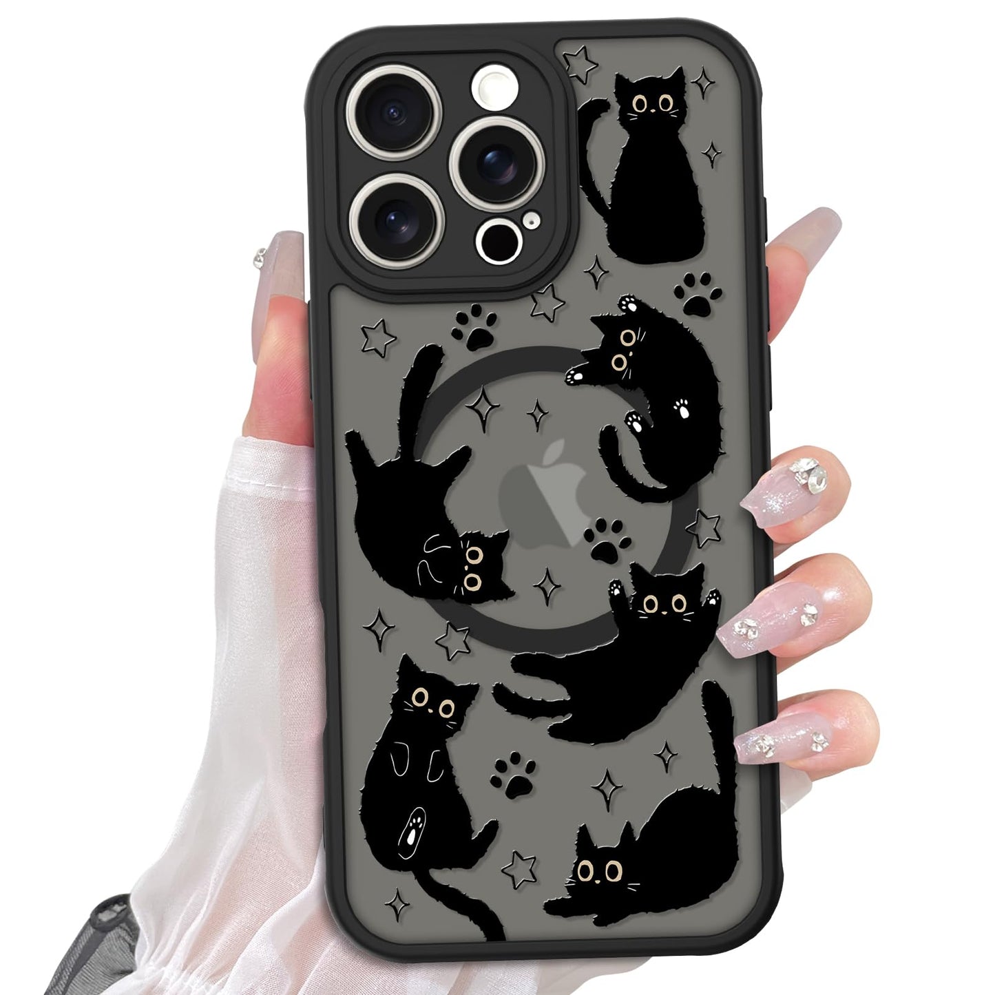 Cute Magnetic Case for iPhone 14 Case, Black Cats Pattern | Compatible with MagSafe, Soft Bumper Hard Back Kawaii Animal Aesthetic Protective Phone Cover Design for Women Girls Boys