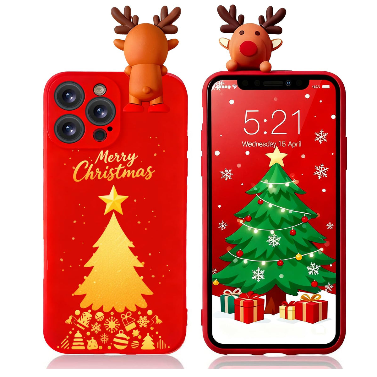 for iPhone 12 Christmas Case, Phone Case Silicone Red 3D Doll Toy Xmas with Design for Girls Women Present Slim Shockproof Soft Cute Cover Skin for iPhone 12 6.1". Deer