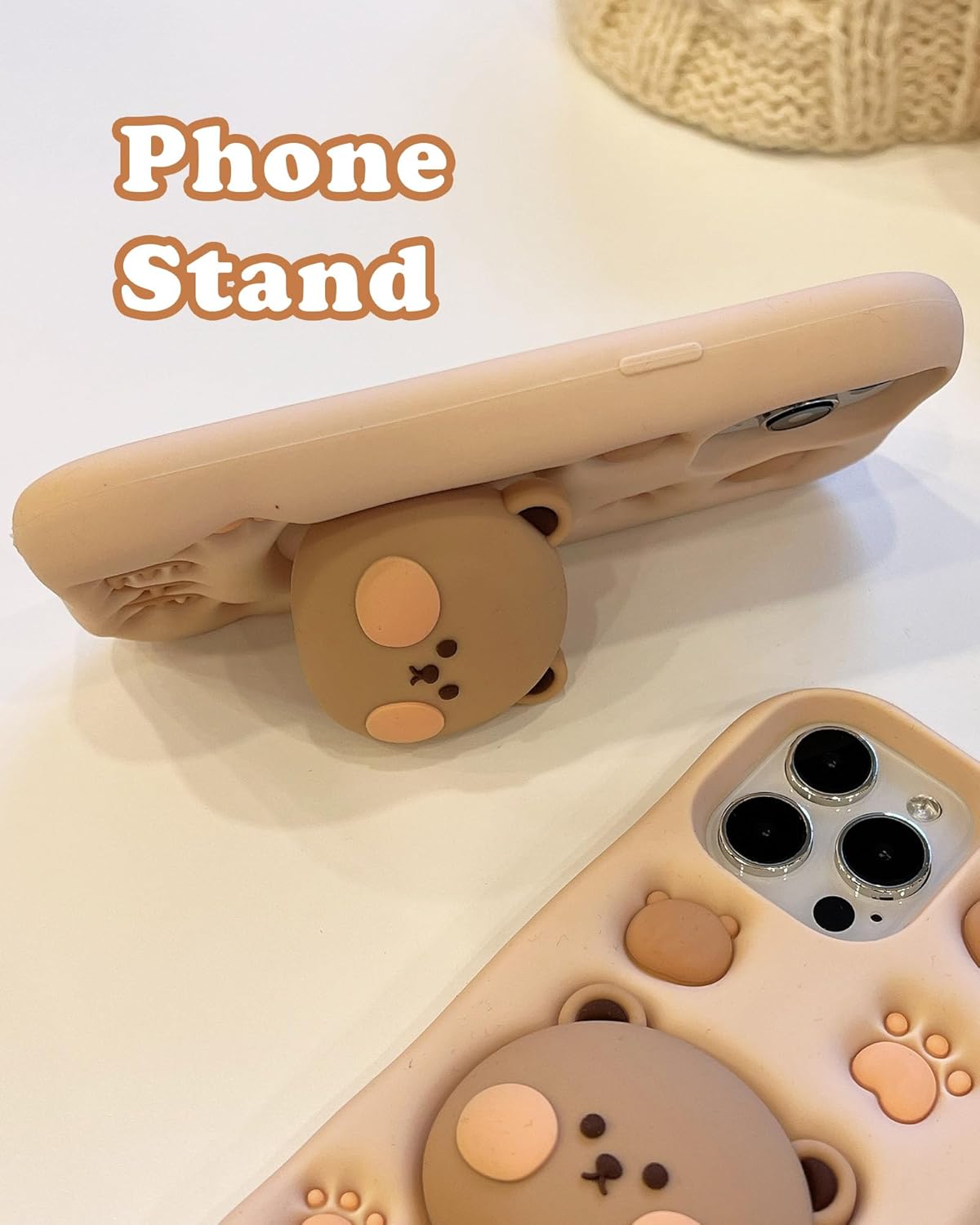 Kawaii 3D Teddy Bear Phone Case for iPhone 12 mini / 13 mini (with Stand and Grip) Cute Girly Cartoon Animal Phone Cover for Girls, Boys, Kids, Teens, and Women, Tan | Makes Mirror Selfies Sweeter, Cute Girly 3D Animal Style with Stand, Soft Silicone Drop