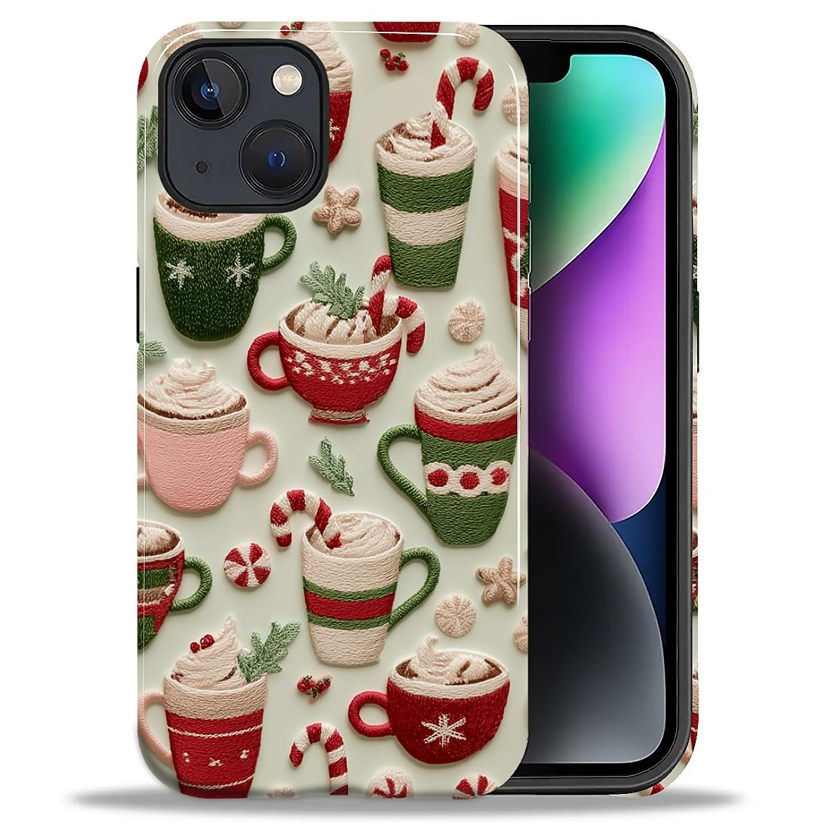DAIZAG Case for iPhone 13 iPhone 14, Christmas Coffee Snowflake Cane Full-Body Design Hybrid Dual Protection Soft TPU + Hard PC, Shockproof Scratch-Resistant Protective Cover Phone Case for Men Women
