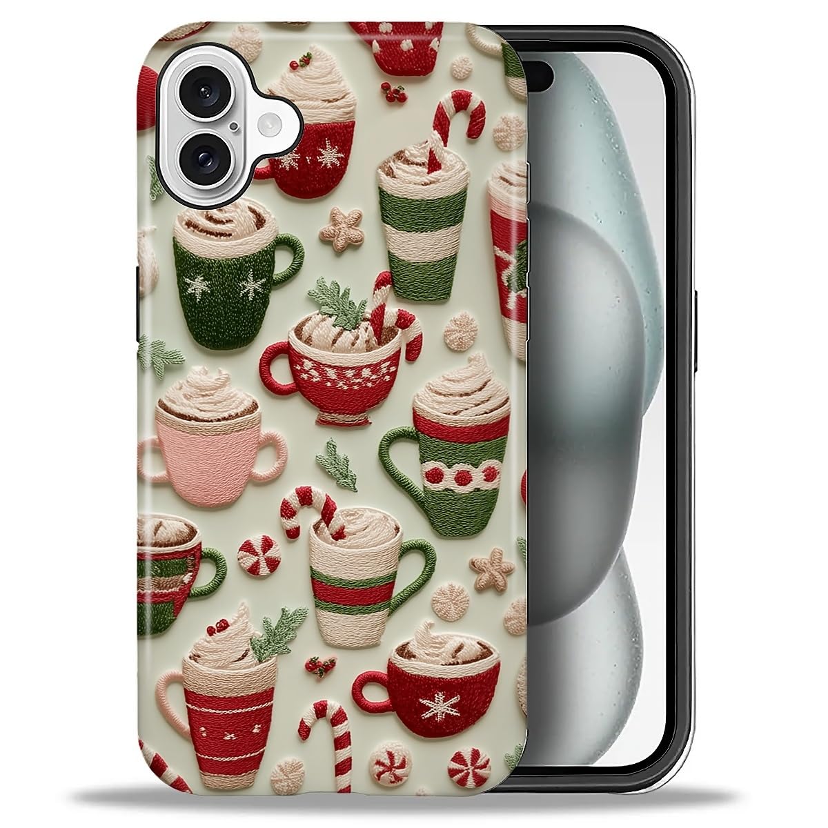 DAIZAG Case for iPhone 13 iPhone 14, Christmas Coffee Snowflake Cane Full-Body Design Hybrid Dual Protection Soft TPU + Hard PC, Shockproof Scratch-Resistant Protective Cover Phone Case for Men Women