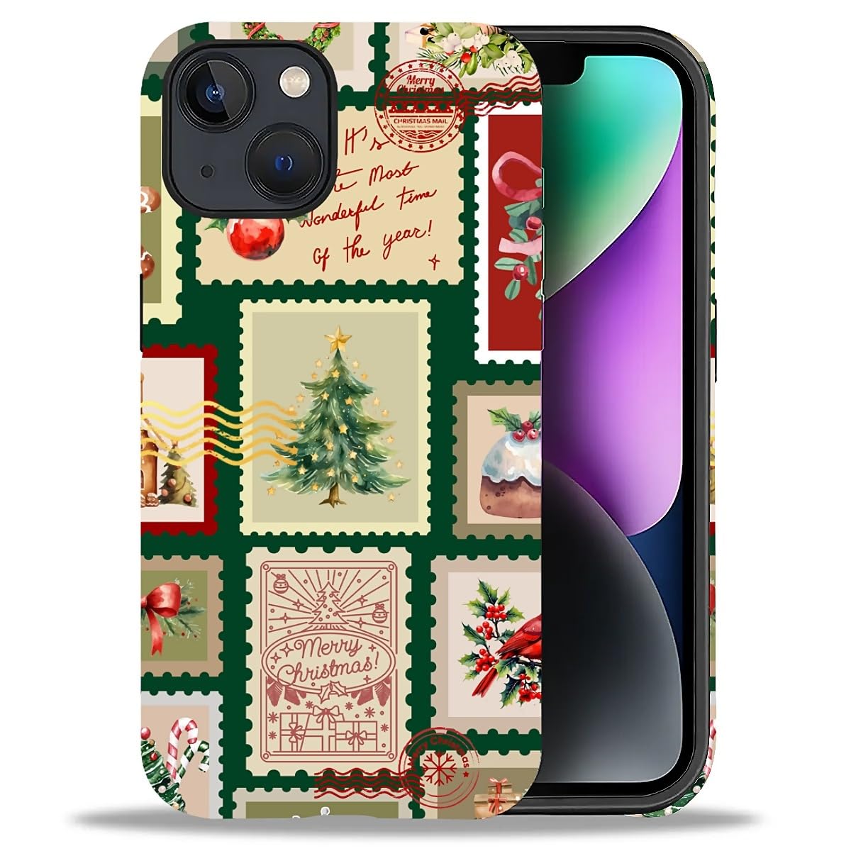 Case for iPhone 17,Drop Protection Hybrid 2-Layer Hard Phone Cover-Vintage Christmas Stamps Collage