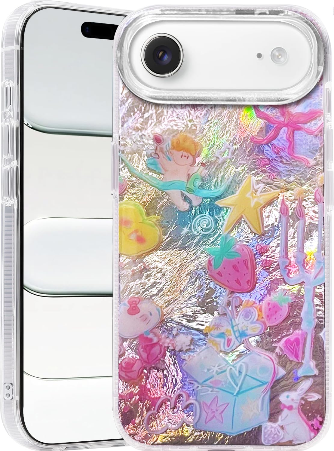 Compatible with iPhone 17 Pro Case,with [Soft Slim][Camera Protection] Cute Fishing Cats Shiny Aesthetic Phone Cover Anti-Yellowing Shockproof Protective Cover for Women Girl