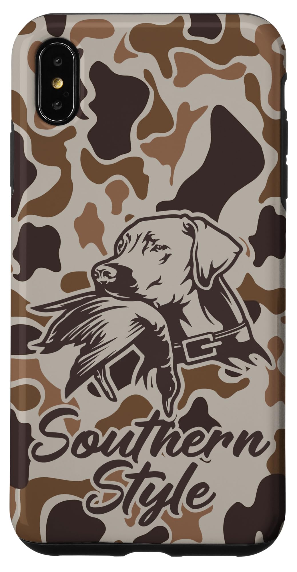 iPhone 15 Old School Camo Southern Style Duck Hunters with Dog Case