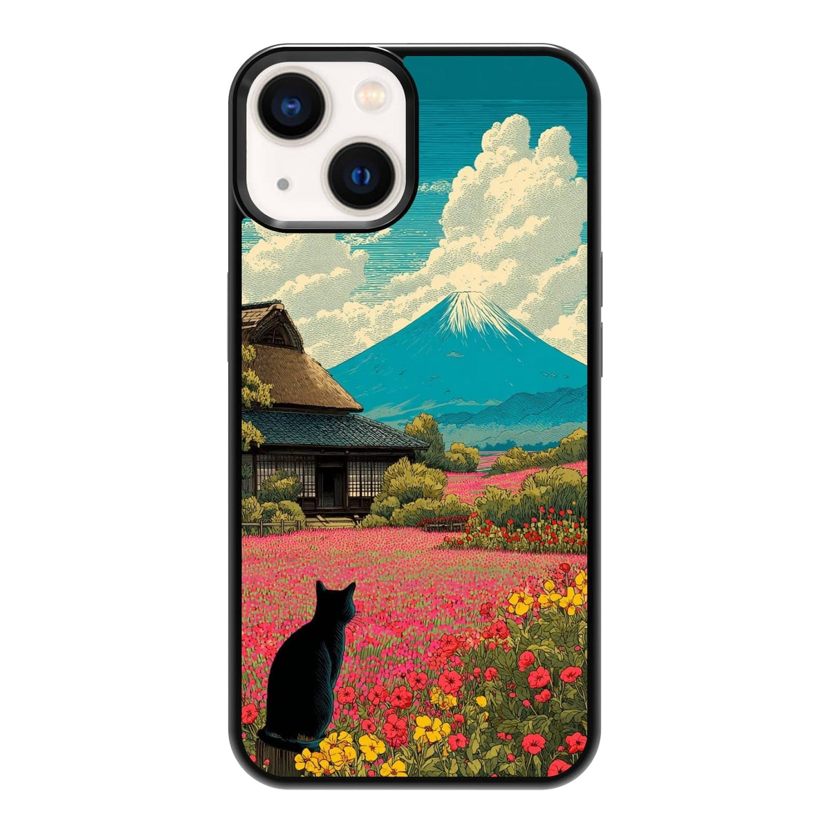 Lush Tropical Monstera Leaves Black Cat Botanical Art Phone Case, Shockproof Protective Cover for iPhone 11 12 13 14 15 16 17 Pro Max Plus Mini XR 7 8 SE